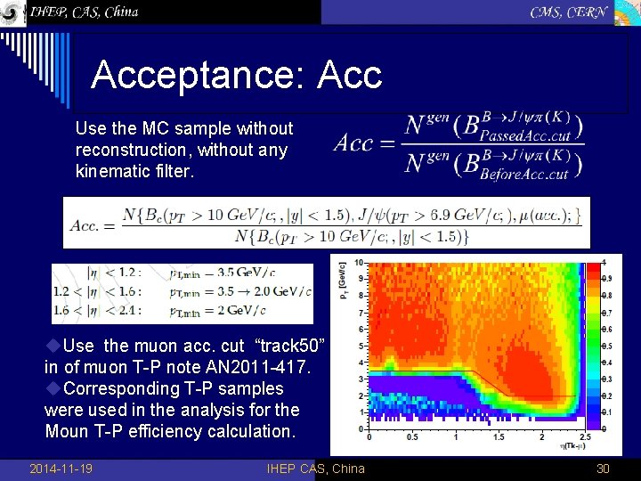  Acceptance: Acc Use the MC sample without reconstruction, without any kinematic filter. u.