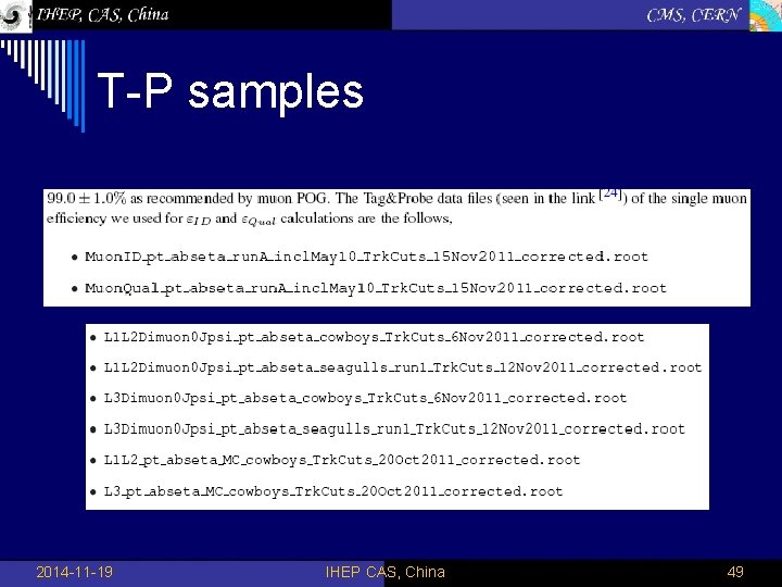T-P samples 2014 -11 -19 IHEP CAS, China 49 