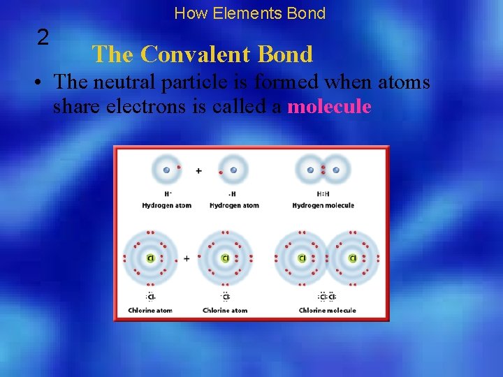 How Elements Bond 2 The Convalent Bond • The neutral particle is formed when