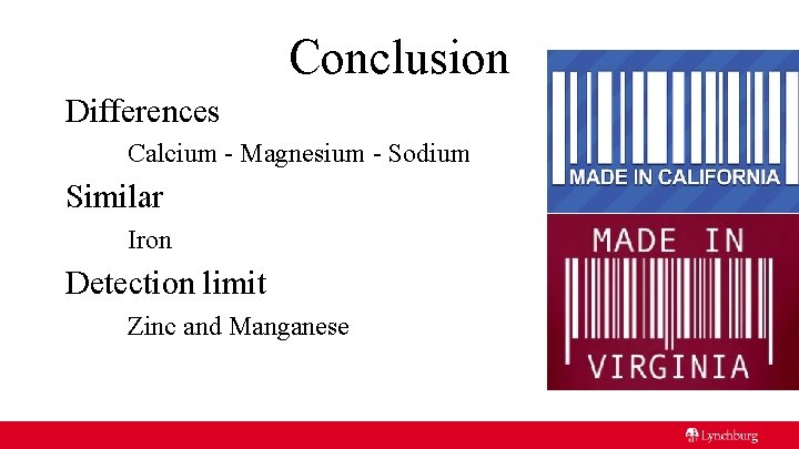 Conclusion Differences Calcium - Magnesium - Sodium Similar Iron Detection limit Zinc and Manganese