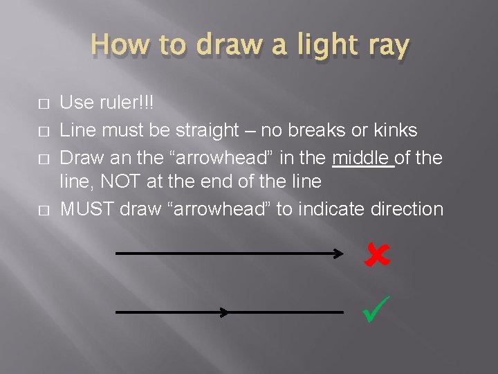 How to draw a light ray � � Use ruler!!! Line must be straight