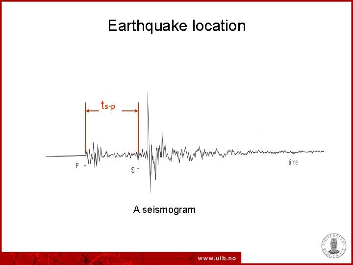 Earthquake location A seismogram 