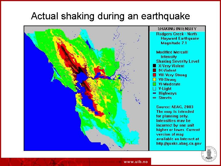 Actual shaking during an earthquake 