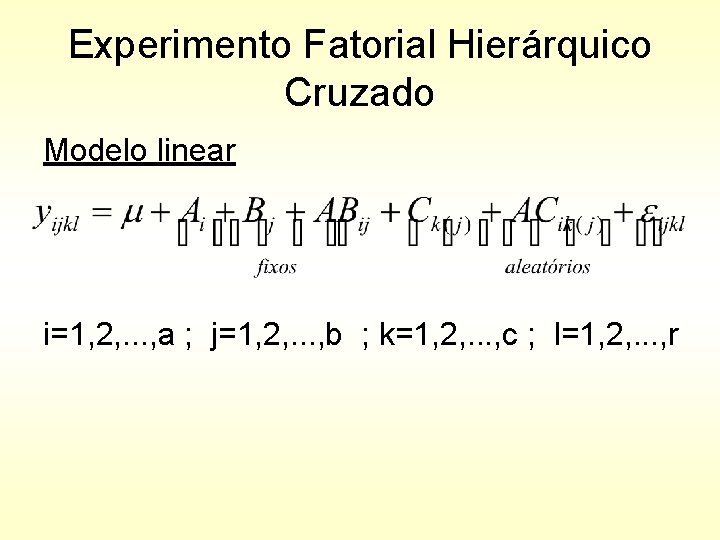 Experimento Fatorial Hierárquico Cruzado Modelo linear i=1, 2, . . . , a ;