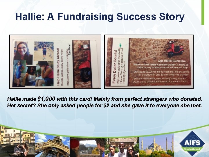 Hallie: A Fundraising Success Story Hallie made $1, 000 with this card! Mainly from