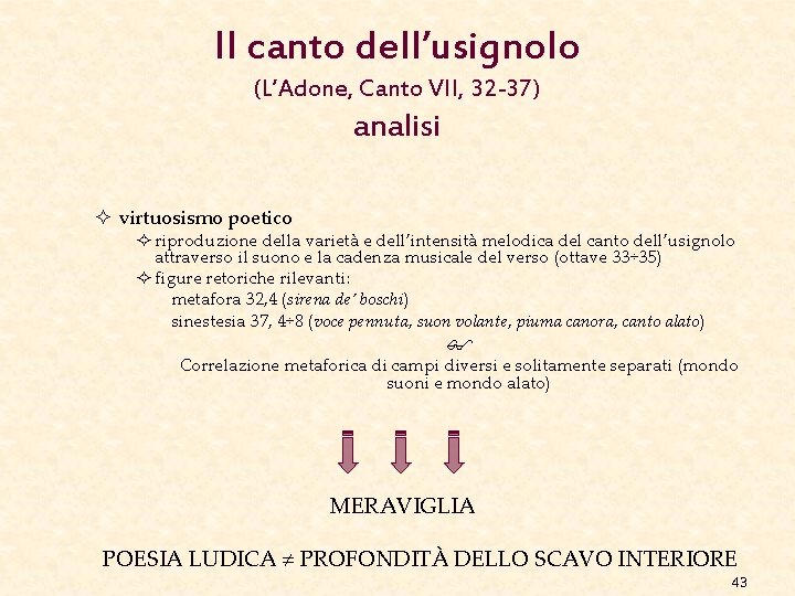 Il canto dell’usignolo (L’Adone, Canto VII, 32 -37) analisi ² virtuosismo poetico ² riproduzione Il canto dell’usignolo (L’Adone, Canto VII, 32 -37) analisi ² virtuosismo poetico ² riproduzione