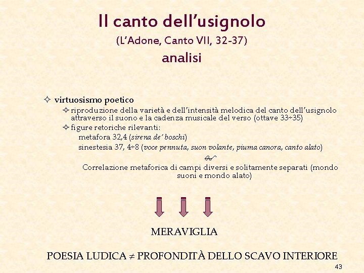 Il canto dell’usignolo (L’Adone, Canto VII, 32 -37) analisi ² virtuosismo poetico ² riproduzione