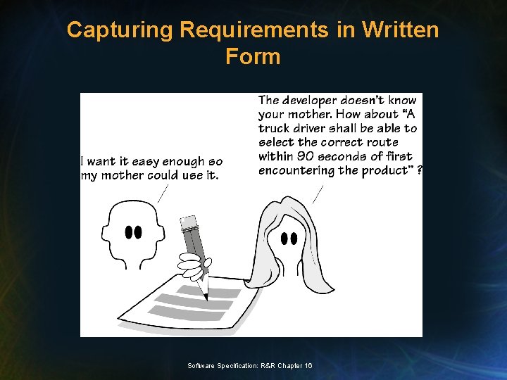 Capturing Requirements in Written Form Software Specification: R&R Chapter 16 
