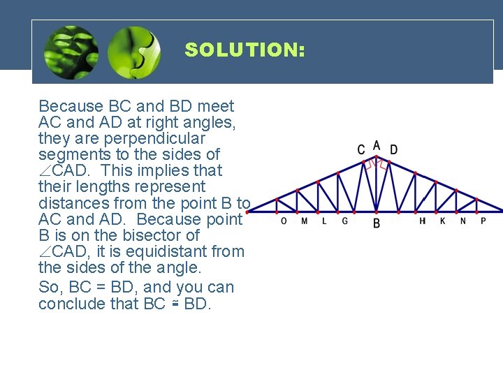 SOLUTION: Because BC and BD meet AC and AD at right angles, they are