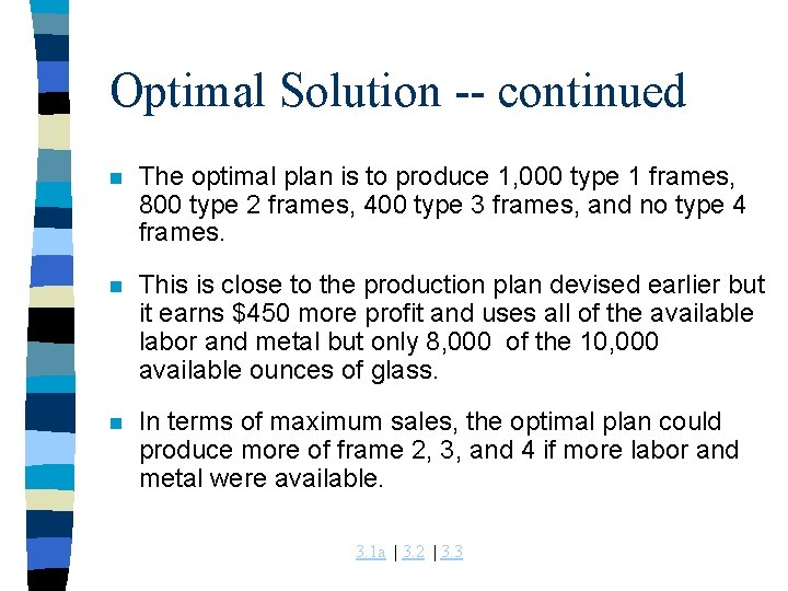 Optimal Solution -- continued n The optimal plan is to produce 1, 000 type