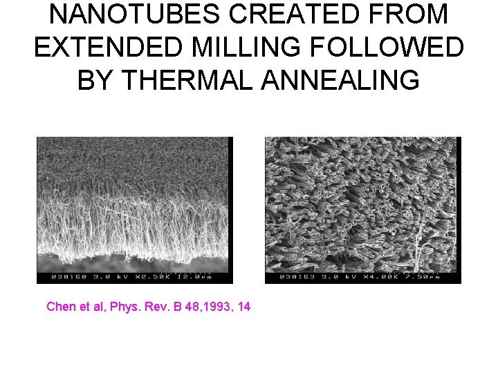 NANOTUBES CREATED FROM EXTENDED MILLING FOLLOWED BY THERMAL ANNEALING Chen et al, Phys. Rev.