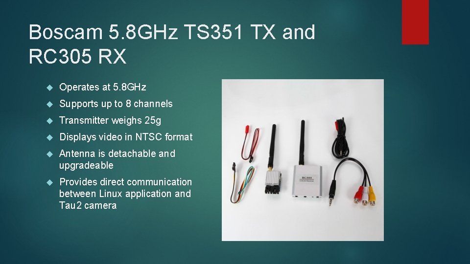 Boscam 5. 8 GHz TS 351 TX and RC 305 RX Operates at 5.