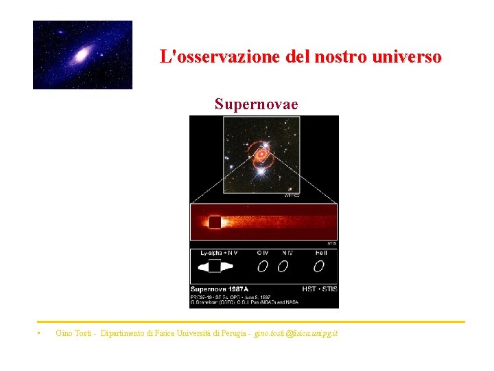 L'osservazione del nostro universo Supernovae • Gino Tosti - Dipartimento di Fisica Università di