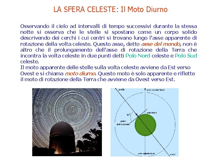 LA SFERA CELESTE: Il Moto Diurno Osservando il cielo ad intervalli di tempo successivi