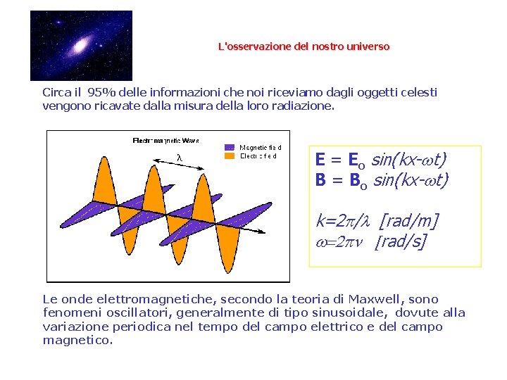 L'osservazione del nostro universo Circa il 95% delle informazioni che noi riceviamo dagli oggetti