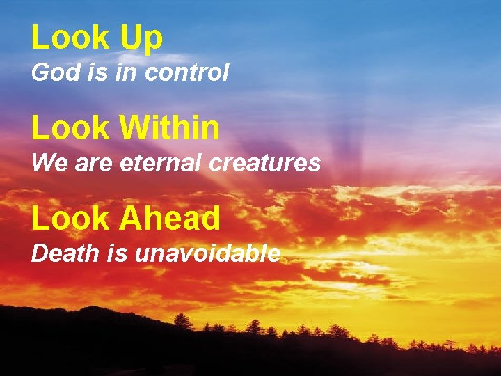 Look Up God is in control Look Within We are eternal creatures Look Ahead