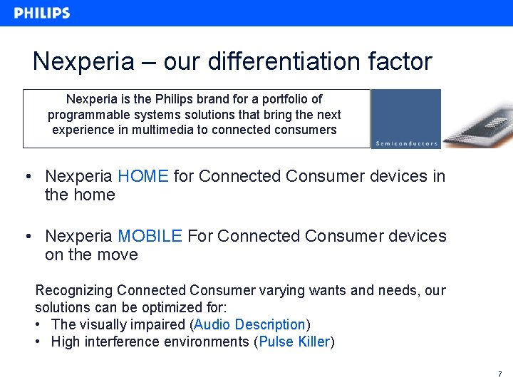 Nexperia – our differentiation factor Nexperia is the Philips brand for a portfolio of