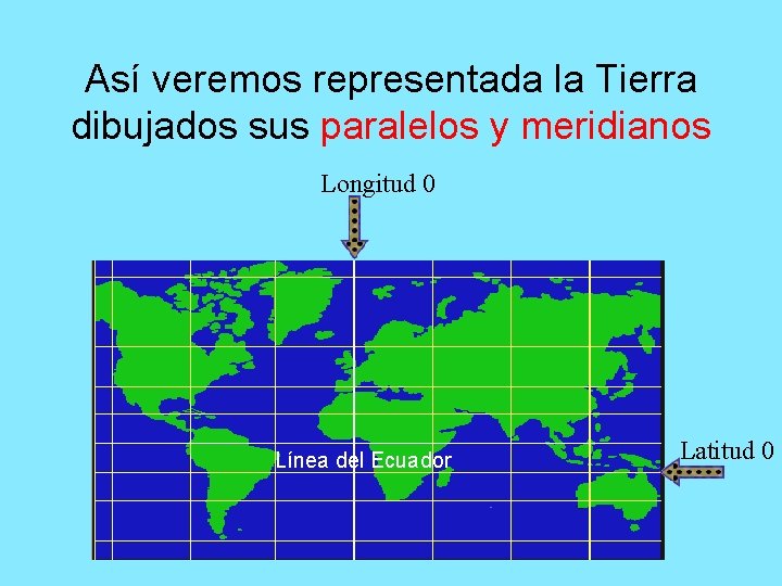 Así veremos representada la Tierra dibujados sus paralelos y meridianos Longitud 0 Línea del