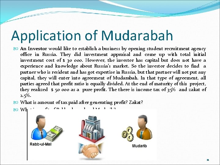 Application of Mudarabah An Investor would like to establish a business by opening student