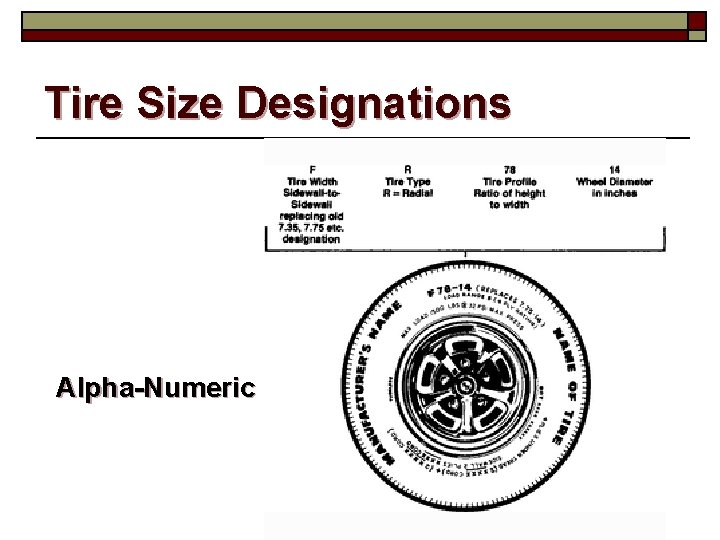 Tire Size Designations Alpha-Numeric 
