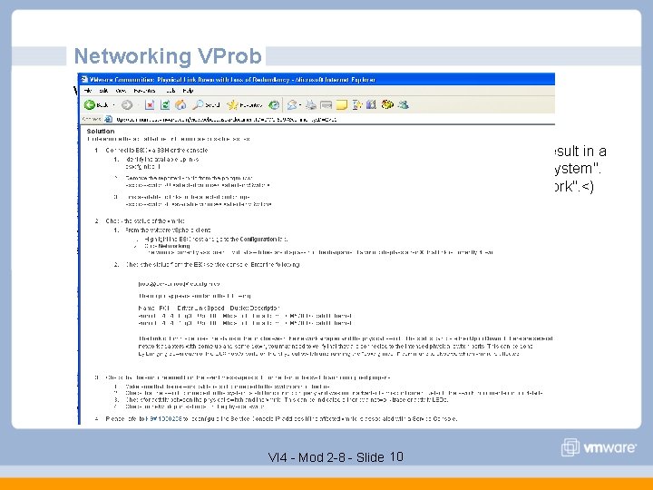 Networking VProb vprob. net. redundancy. lost http: //communities. vmware. com/viewwebdoc. jspa? document. ID=DOC 6097&community.