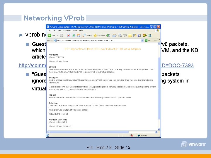 Networking VProb vprob. net. e 1000. tso 6. notsupported (KB article) Guest e 1000