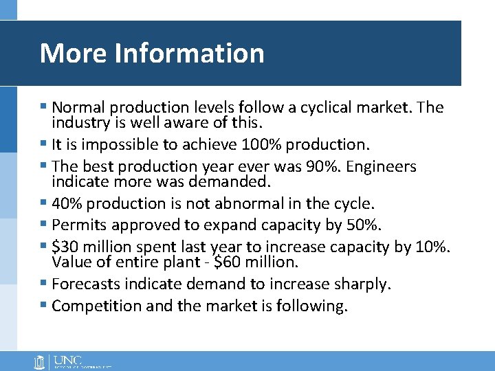 More Information § Normal production levels follow a cyclical market. The industry is well