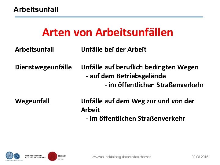 Arbeitsunfall Arten von Arbeitsunfällen Arbeitsunfall Unfälle bei der Arbeit Dienstwegeunfälle Unfälle auf beruflich bedingten