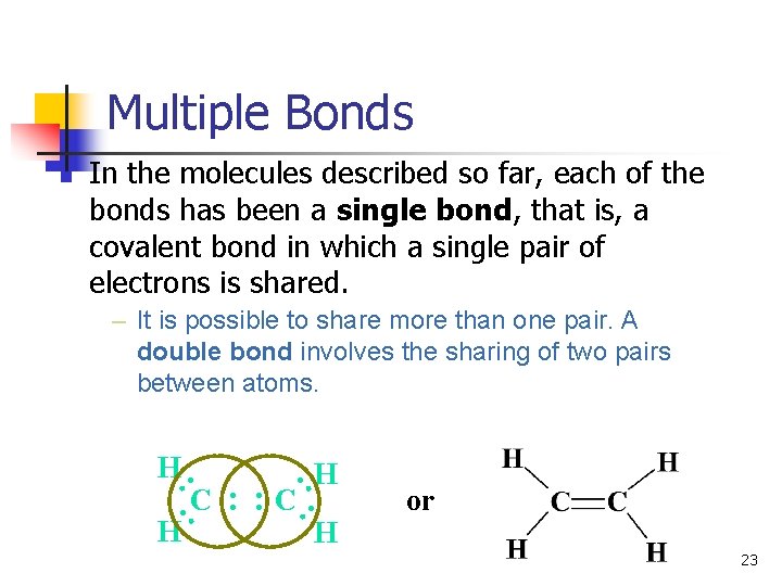 Multiple Bonds In the molecules described so far, each of the bonds has been