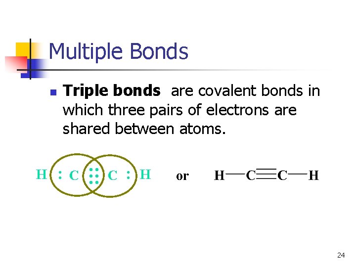 Multiple Bonds Triple bonds are covalent bonds in which three pairs of electrons are