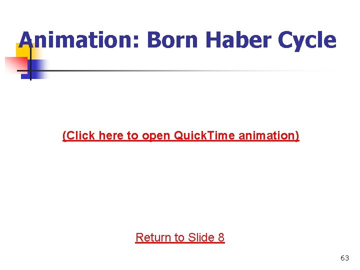 Animation: Born Haber Cycle (Click here to open Quick. Time animation) Return to Slide