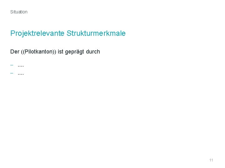 Situation Projektrelevante Strukturmerkmale Der ((Pilotkanton)) ist geprägt durch -. . . . TT. MM.