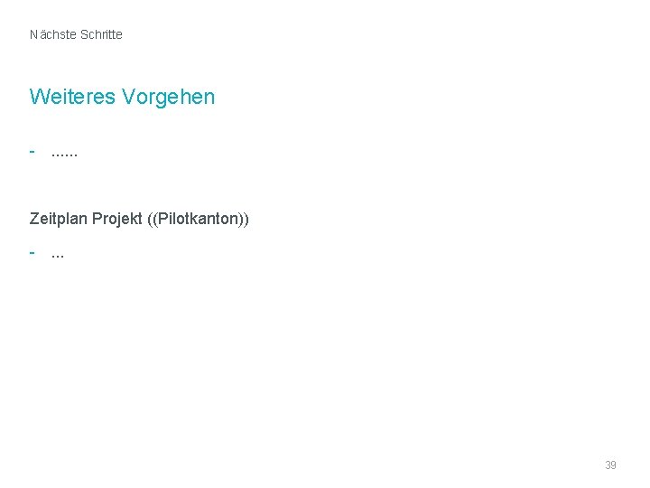 Nächste Schritte Weiteres Vorgehen -. . . Zeitplan Projekt ((Pilotkanton)) -. . . TT.