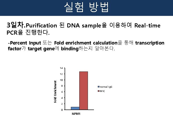실험 방법 3일차. Purification 된 DNA sample을 이용하여 Real-time PCR을 진행한다. -Percent Input 또는