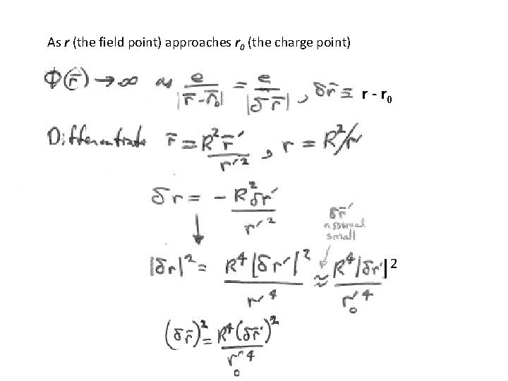 As r (the field point) approaches r 0 (the charge point) r - r