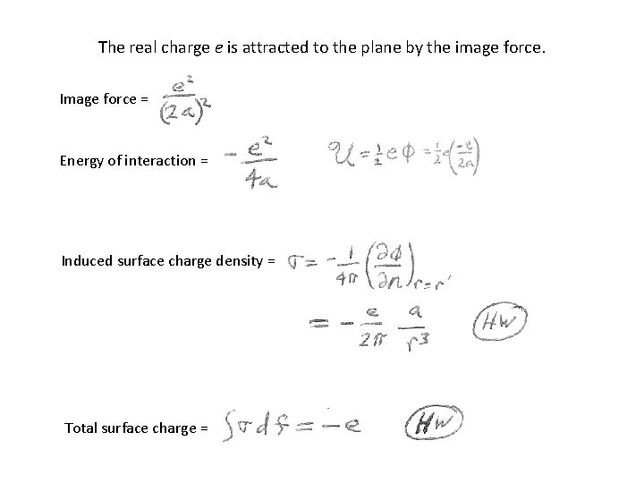 The real charge e is attracted to the plane by the image force. Image