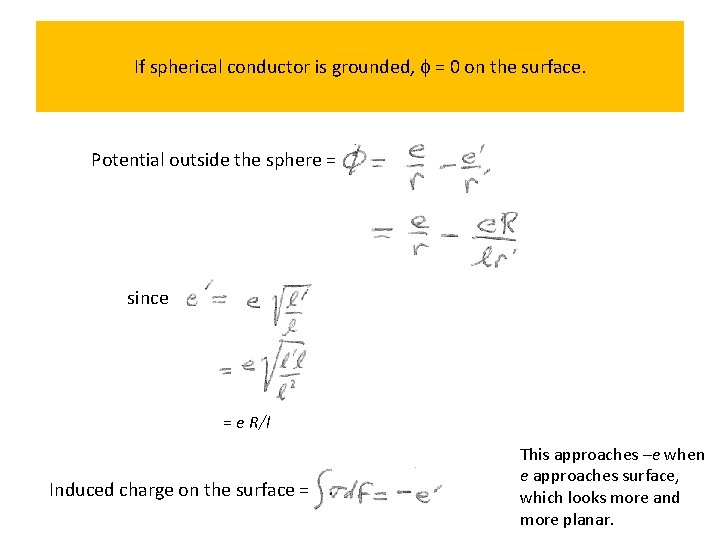 If spherical conductor is grounded, f = 0 on the surface. Potential outside the