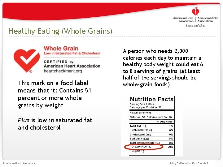 Healthy Eating (Whole Grains) This mark on a food label means that it: Contains