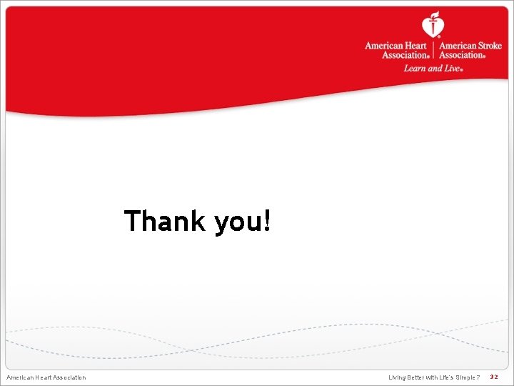 Thank you! American Heart Association Living Better with Life’s Simple 7 32 