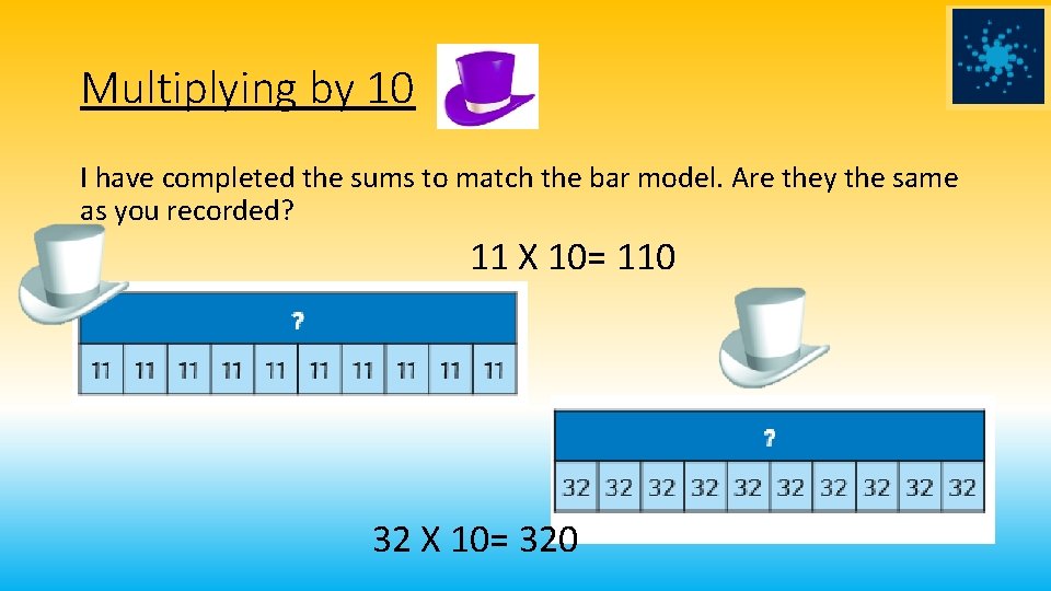 Multiplying by 10 I have completed the sums to match the bar model. Are