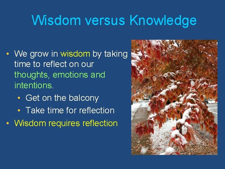 Wisdom versus Knowledge • We grow in wisdom by taking time to reflect on