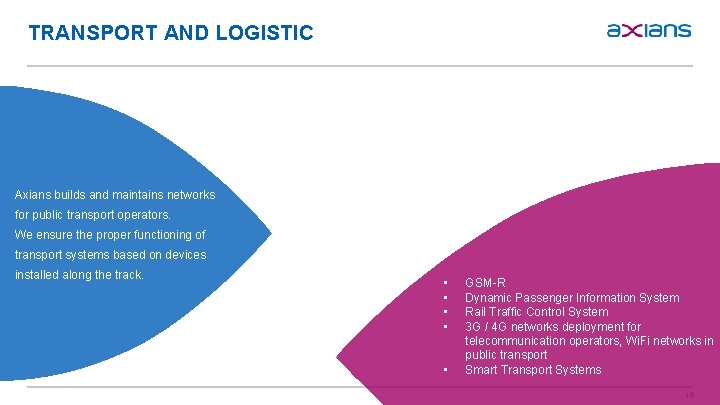 TRANSPORT AND LOGISTIC Axians builds and maintains networks for public transport operators. We ensure