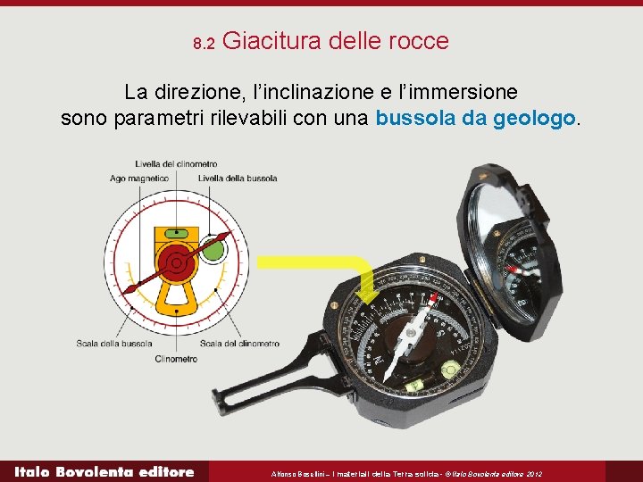 8. 2 Giacitura delle rocce La direzione, l’inclinazione e l’immersione sono parametri rilevabili con