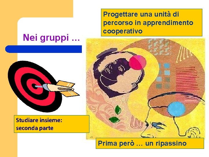 Nei gruppi … Progettare una unità di percorso in apprendimento cooperativo Studiare insieme: seconda