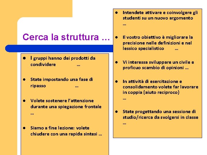 Cerca la struttura … l I gruppi hanno dei prodotti da condividere … l