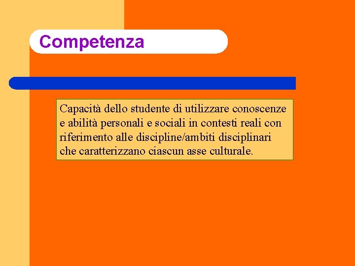 Competenza Capacità dello studente di utilizzare conoscenze e abilità personali e sociali in contesti