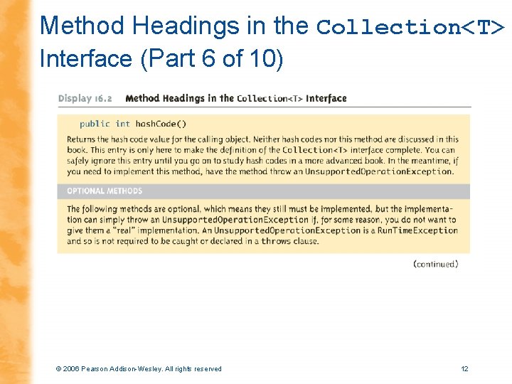 Method Headings in the Collection<T> Interface (Part 6 of 10) © 2006 Pearson Addison-Wesley.