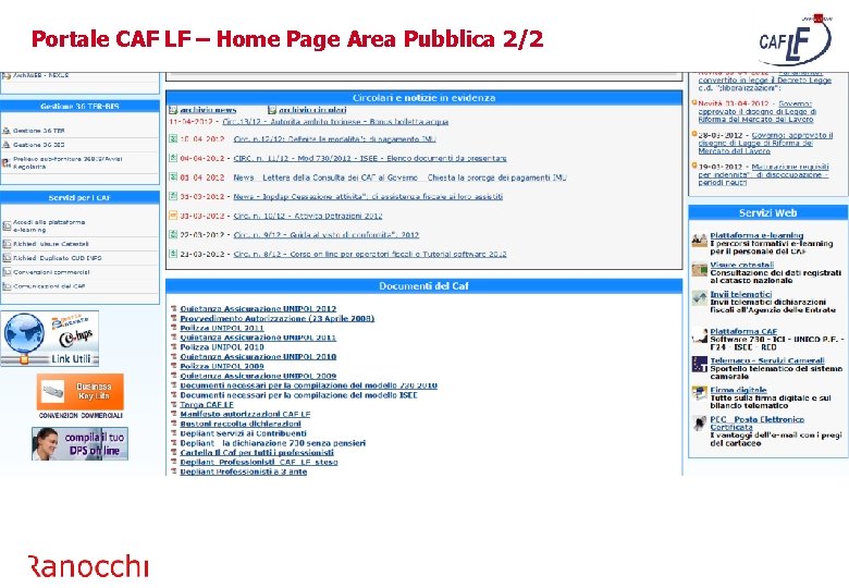 Portale CAF LF – Home Page Area Pubblica 2/2 