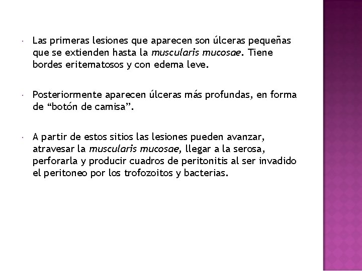  Las primeras lesiones que aparecen son úlceras pequeñas que se extienden hasta la