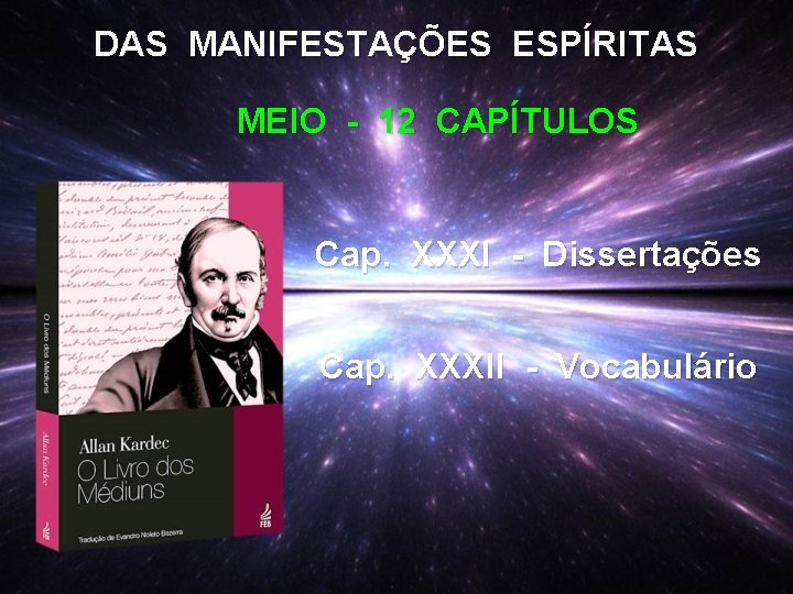 DAS MANIFESTAÇÕES ESPÍRITAS MEIO - 12 CAPÍTULOS Cap. XXXI - Dissertações Cap. XXXII -